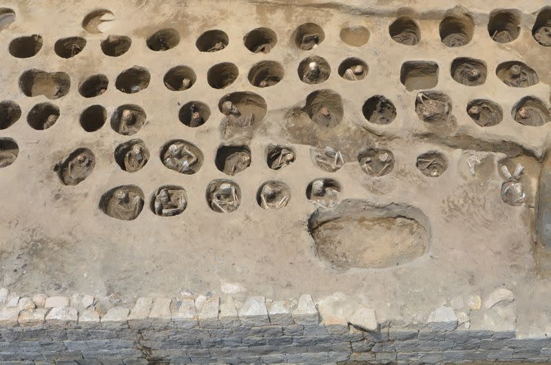 Handout photo shows Burial ground containing the bones of people are seen at an excavations site called 'Umeda Tomb", at a construction site for a train station, in Osaka, western Japan