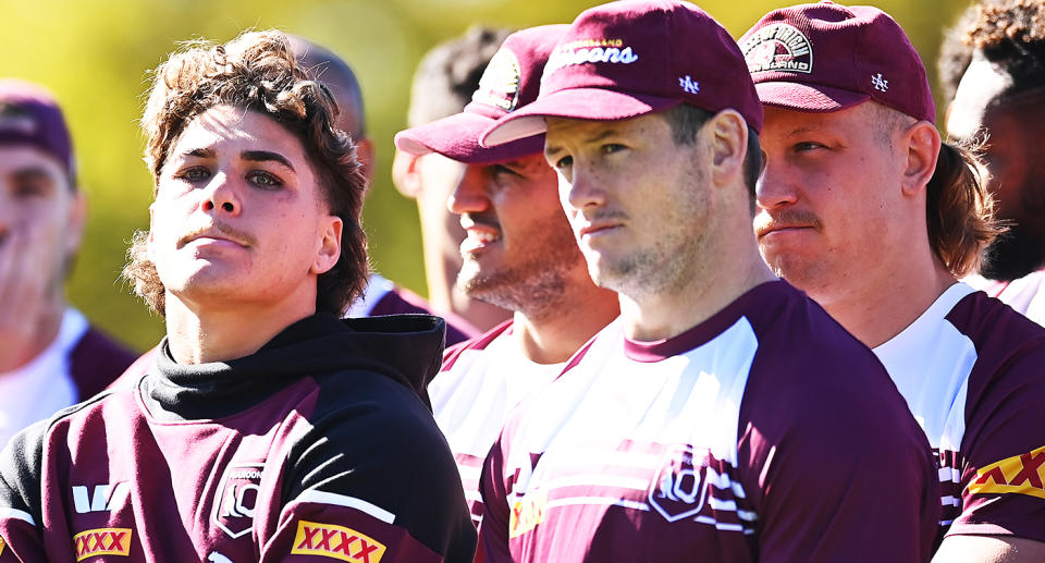 Reece Walsh and Harry Grant, pictured here at a Queensland training session.