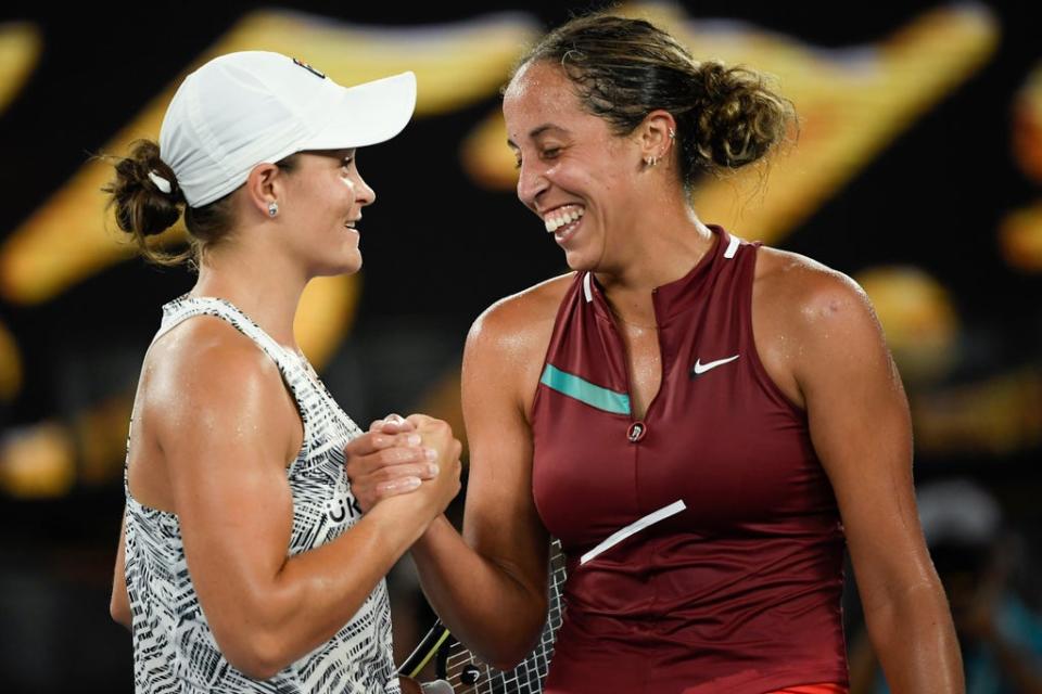 Barty (left) has reached her third grand-slam final after beating the American  (AP)