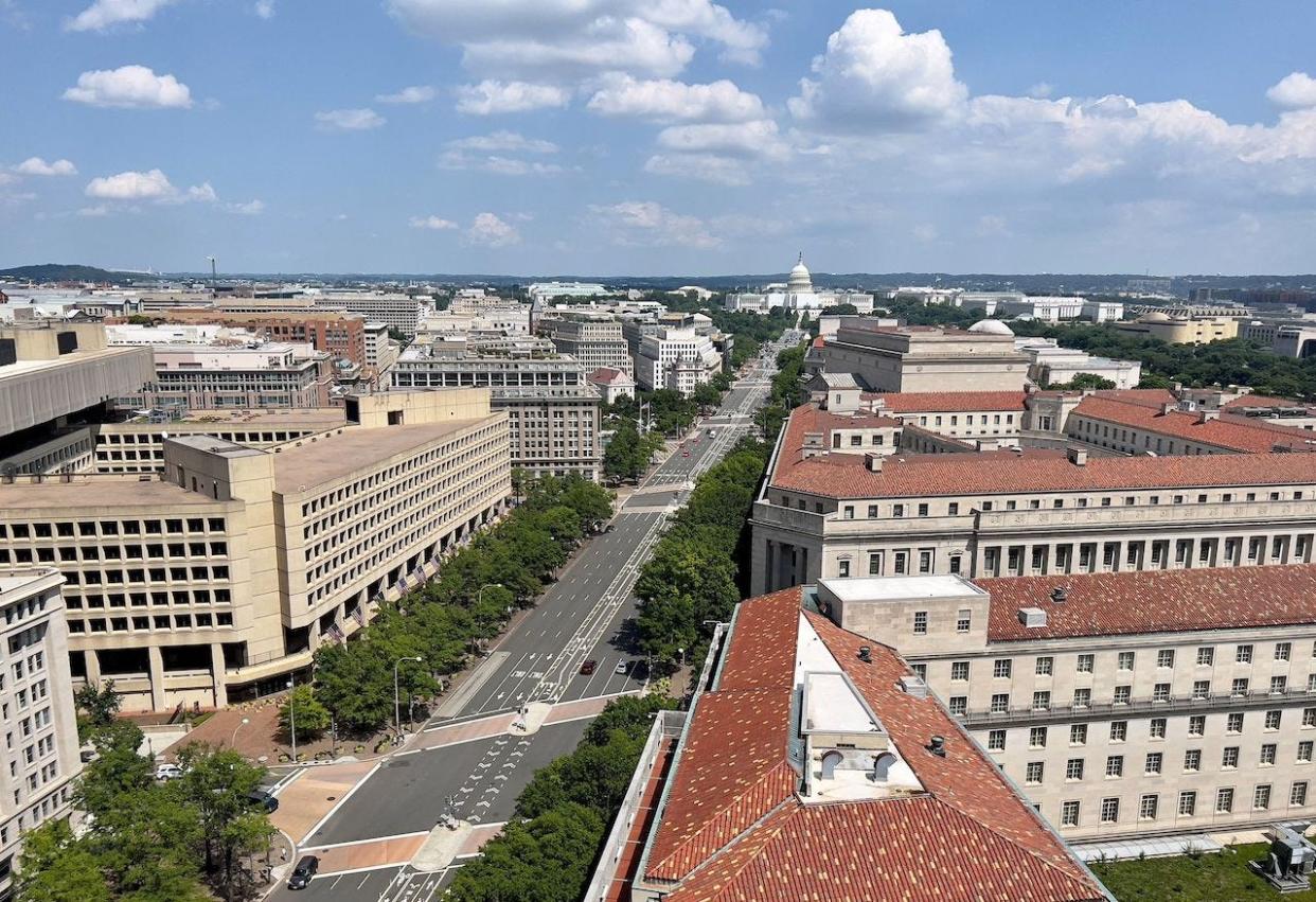 General view of Pennsylvania avenue and the United States Capitol in downtown Washington DC, on July 19, 2022.