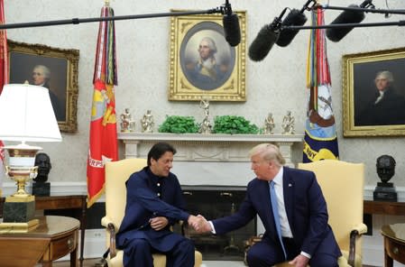 Pakistan’s Prime Minister Khan meets with U.S. President Trump in the Oval Office of the White House in Washington