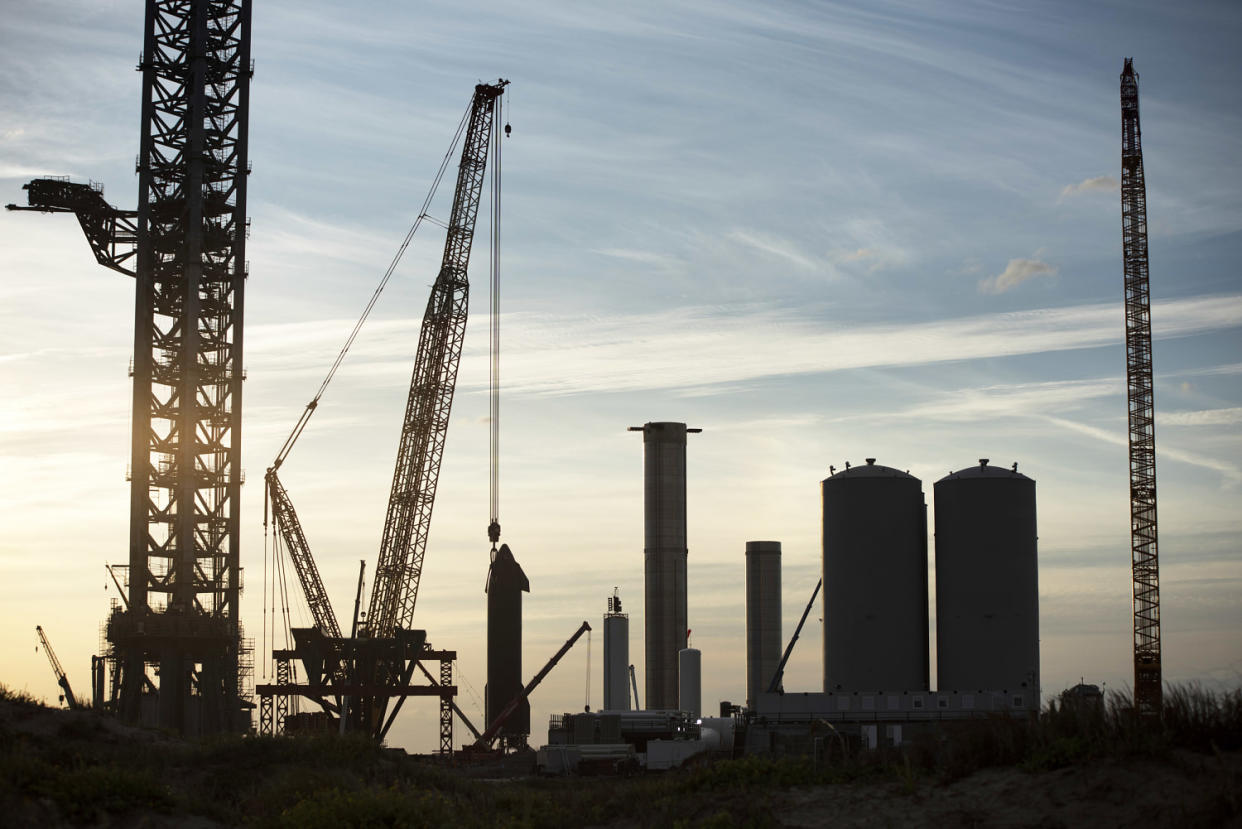 Construction gear at the SpaceX Starbase launch facility. (Mark Felix / Bloomberg via Getty Images file)