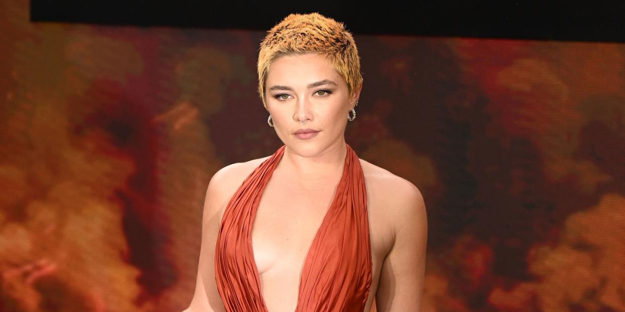 london, england july 13 florence pugh attends the oppenheimer uk premiere at odeon luxe leicester square on july 13, 2023 in london, england photo by samir husseinwireimage