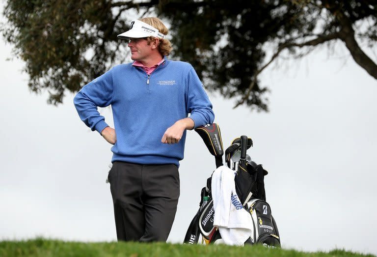 Brandt Snedeker waits to hit his tee shot on the third hole during the final round of the Farmers Insurance Open at Torrey Pines on January 27, 2013. Americans Snedeker, the 2012 winner, and Josh Teater shared second