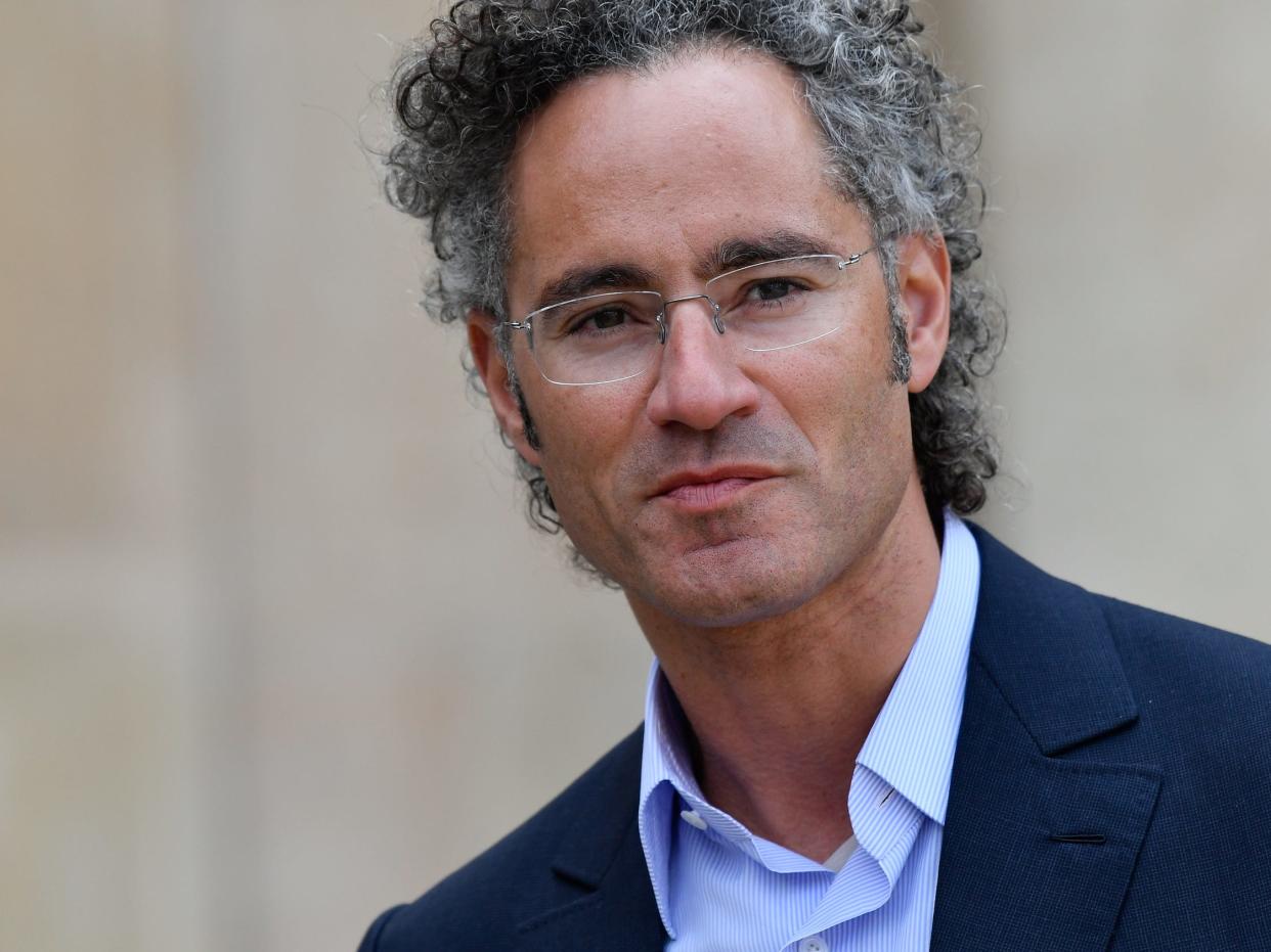 Alex Karp — CEO of Palantir Alex Karp speaks to the press as he leaves the Elysee Palace in Paris, on May 23, 2018 after the "Tech for Good" summit, in Paris, France, on May 23, 2018.