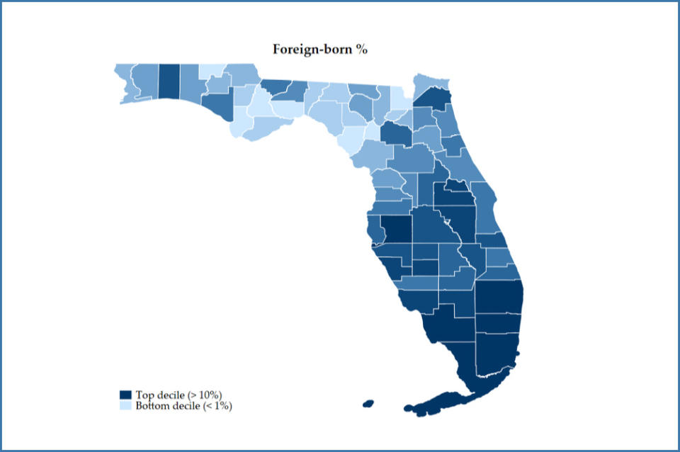 The NBER working paper, which analyzed a decade’s worth of data on over 1.3 million Florida youth, found that U.S.-born students’ academic performance increased with their exposure to immigrant peers. (National Bureau of Economic Research)