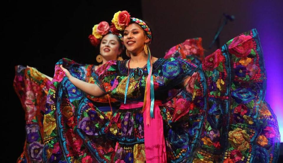 Ballet Folklórico Los Falcones perform dances from Chiapas during its Joyas de México celebration of its 25th anniversary at the Gallo Center for the Arts on March 9, 2023.