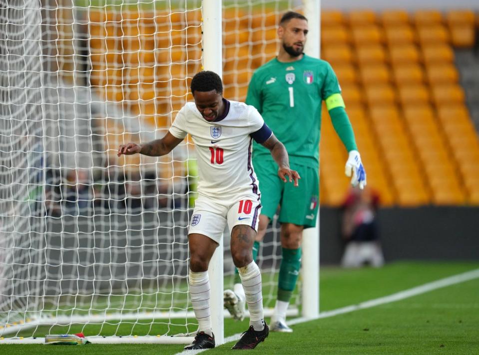 England’s Raheem Sterling rues a missed chance (Nick Potts/PA). (PA Wire)