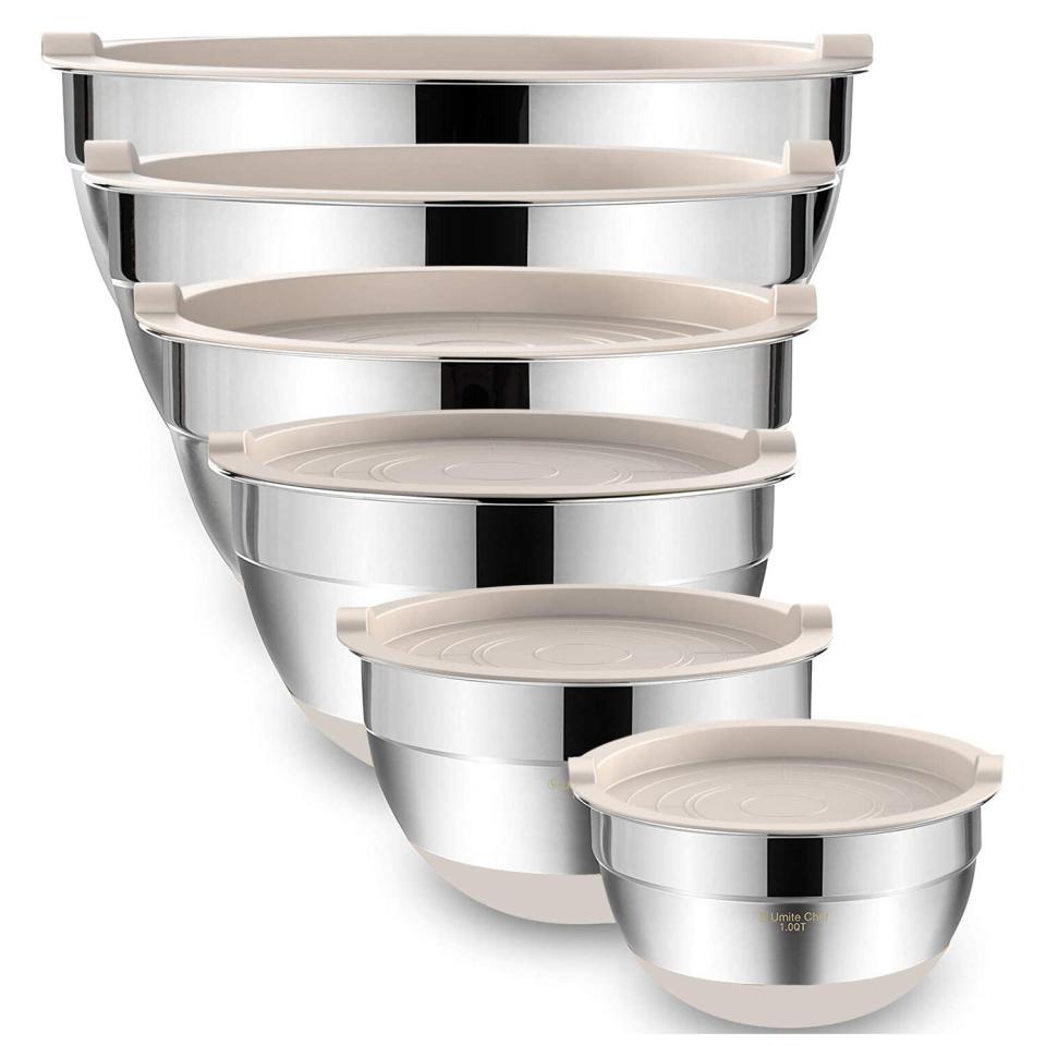 Mixing Bowls with Airtight Lids，6 piece Stainless Steel Metal Nesting Storage Bowls by Umite Chef