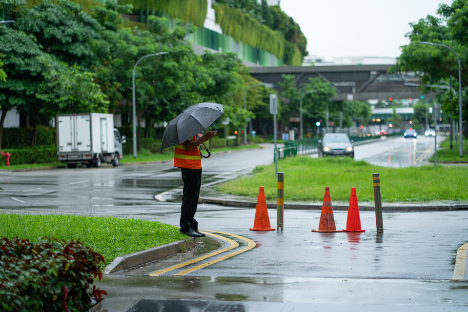 A security guard outside a shopping mall in Yishun. (PHOTO: Getty Images)