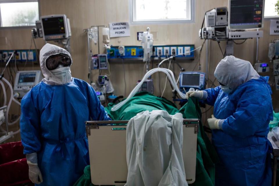 Covid patients receive medical treatment in Lima, Peru, in May 2020.