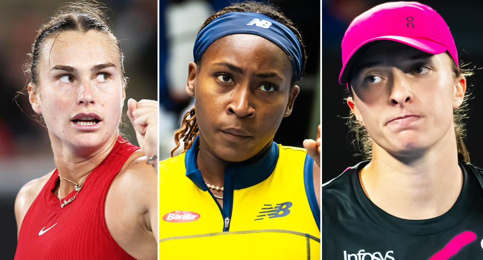 Pictured L-r: Aryna Sabalenka, Coco Gauff and Iga Swiatek