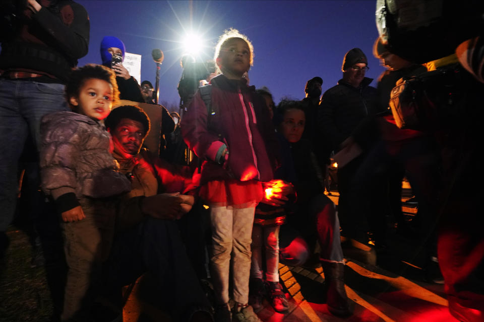 Protesters gather Friday, Jan. 27, 2023, in Memphis, Tenn., as authorities release police video depicting five Memphis officers beating Tyre Nichols, whose death resulted in murder charges and provoked outrage at the country's latest instance of police brutality. (AP Photo/Gerald Herbert)