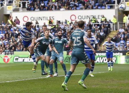 Britain Football Soccer - Reading v Wigan Athletic - Sky Bet Championship - The Madejski Stadium - 29/4/17 Reading's Yann Kermorgant scores their first goal Mandatory Credit: Action Images / Adam Holt Livepic