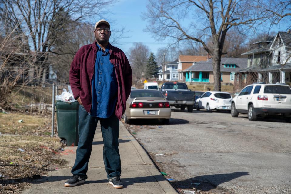 Keith 'Wildstyle' Paschall in his Riverside, Indianapolis neighborhood Wednesday, March 2, 2022, one of the city’s neighborhoods he’s worried are suceptible to gentrification. 