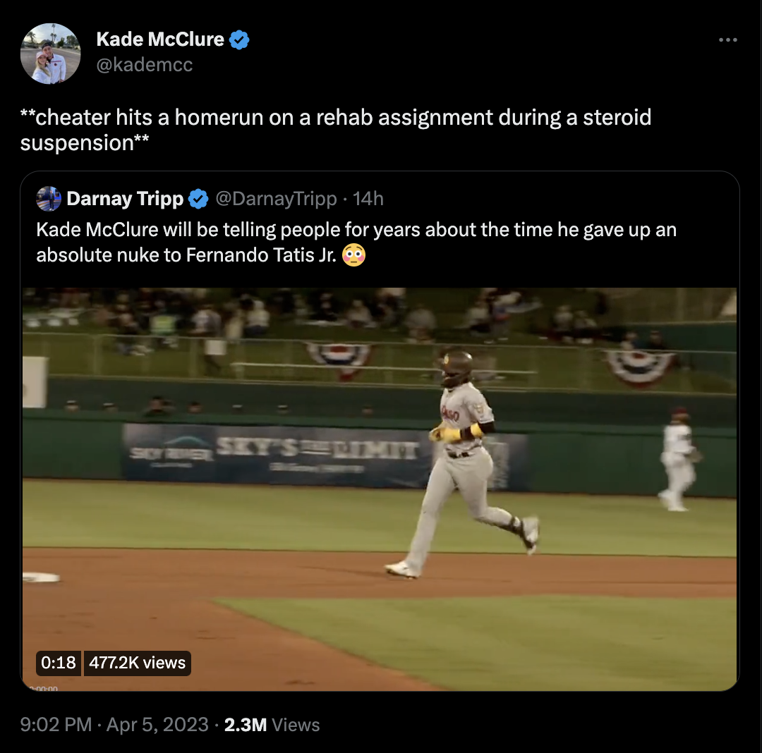 Kade McClure deleted his tweet in which he called Fernando Tatis a 