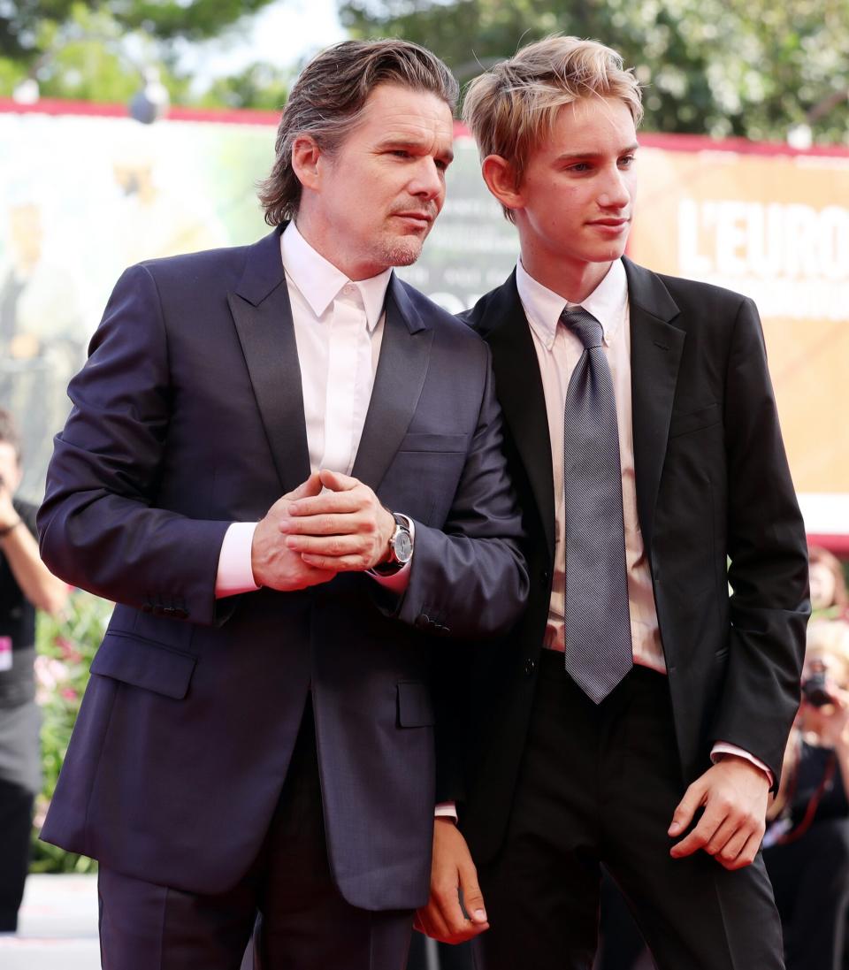 Ethan Hawke and Levon Roan Thurman-Hawke walk the red carpet ahead of the 'First Reformed' screening during the 74th Venice Film Festival at Sala Grande on August 31, 2017 in Venice, Italy