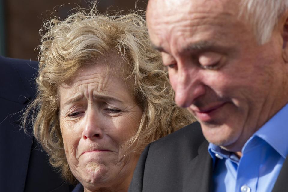 The parents of Grace Millane, David and Gillian Millane speak to media outside Auckland High Court after their daughter's killer was convicted (Getty Images)