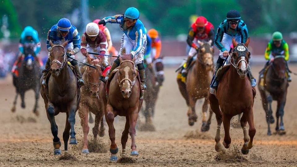 Mage, with Javier Castellano up, wins the 149th running of the Kentucky Derby at Churchill Downs in Louisville, Ky., on Saturday, May 6, 2023.