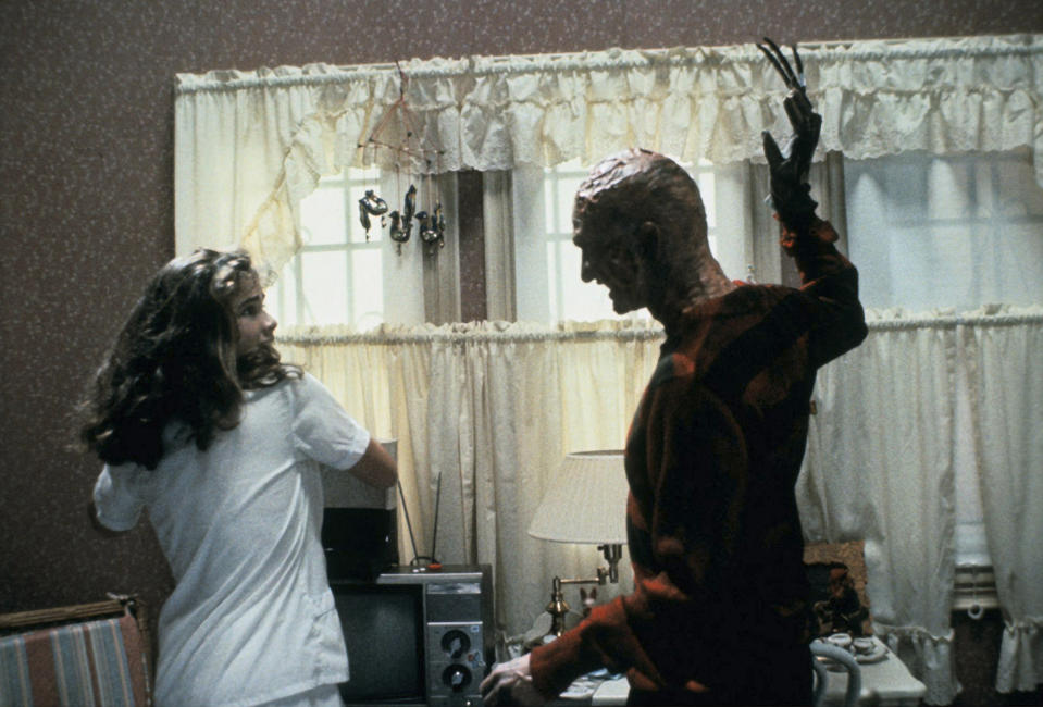 Heather Langenkamp as Nancy Thompson and Robert Englund as Freddy Krueger in <em>A Nightmare on Elm Street</em> (1984)<span class="copyright">New Line Cinema</span>