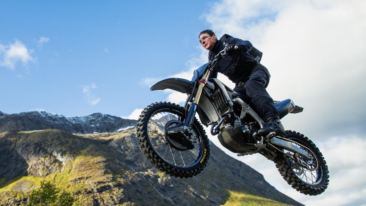  Tom Cruise on a motorbike in Mission: Impossible - Dead Reckoning Part One 