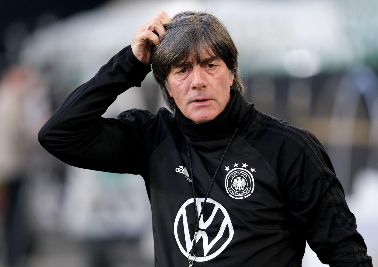 Germany's coach Joachim Loew is pictured during a training session on March 22, 2019 in Wolfsburg, northern Germany, two days before the team's UEFA Euro 2020 qualifier against the Netherlands. (Photo by Peter Steffen / dpa / AFP) / Germany OUT        (Photo credit should read PETER STEFFEN/AFP/Getty Images)