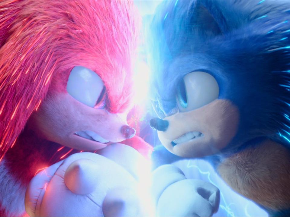 Sonic The Hedgehog faces off against Knuckles the Echidna in "Sonic Hedgehog the Movie 2."