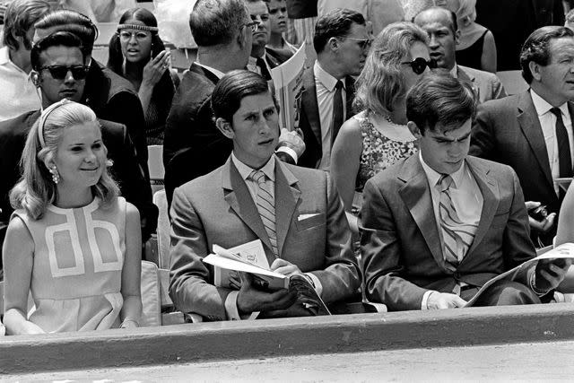 <p>Nick Machalaba/Penske Media via Getty </p> From left: Tricia Nixon, then-Prince Charles, and David Eisenhower