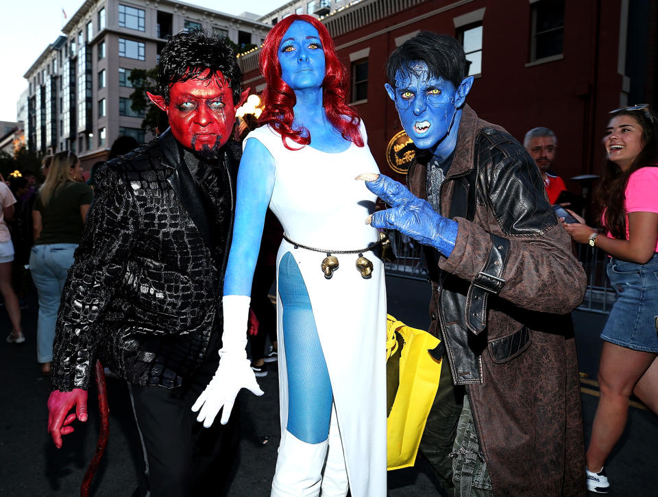 <p>Cosplayers dressed as Azazel, Mystique, and Nightcrawler at Comic-Con International on July 20, 2018, in San Diego. (Photo: Phillip Faraone/Getty Images) </p>