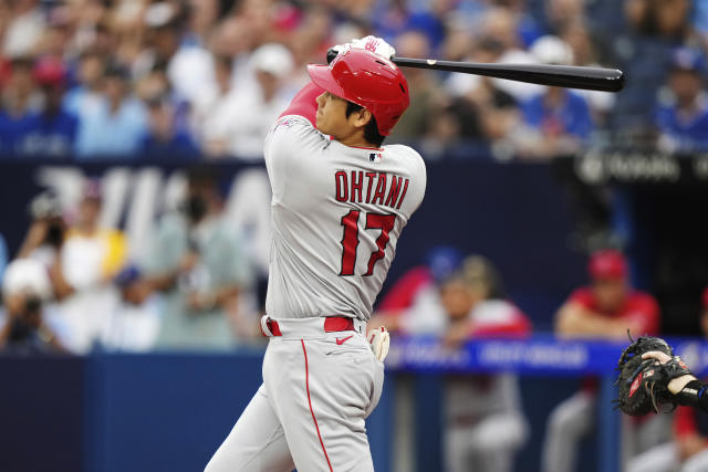 Los Angeles Angels pinch hitter Shohei Ohtani wears a jersey with