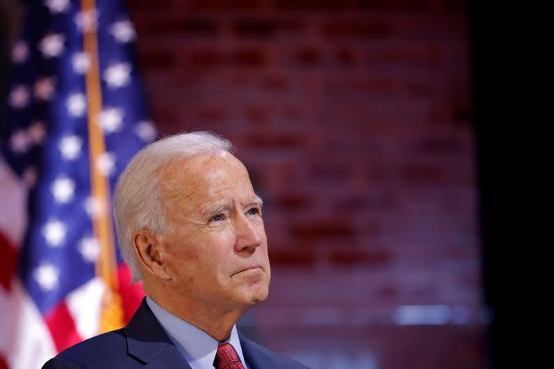 Democratic U.S. presidential nominee Biden takes part in a health briefing in Wilmington