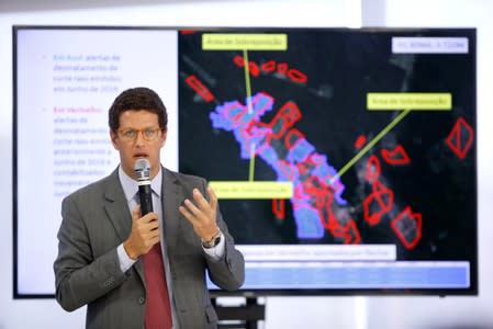 Brazil's Environment Minister Ricardo Salles speaks during a news conference at the Planalto Palace in Brasilia