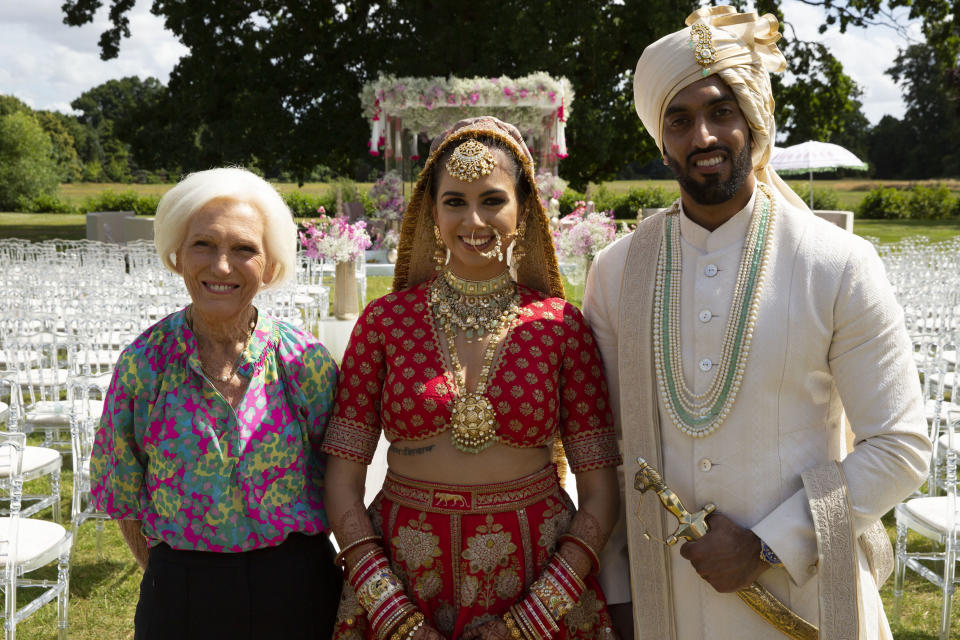 Mary Berry works behind the scenes at an Indian wedding in episode one.