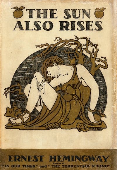 Portada de la primera edición en inglés de <em>The Sun Also Rises</em>, título original de <em>Fiesta</em>. <a href="https://es.wikipedia.org/wiki/Archivo:The_Sun_Also_Rises_(1st_ed._cover).jpg" rel="nofollow noopener" target="_blank" data-ylk="slk:Wikimedia Commons;elm:context_link;itc:0;sec:content-canvas" class="link ">Wikimedia Commons</a>