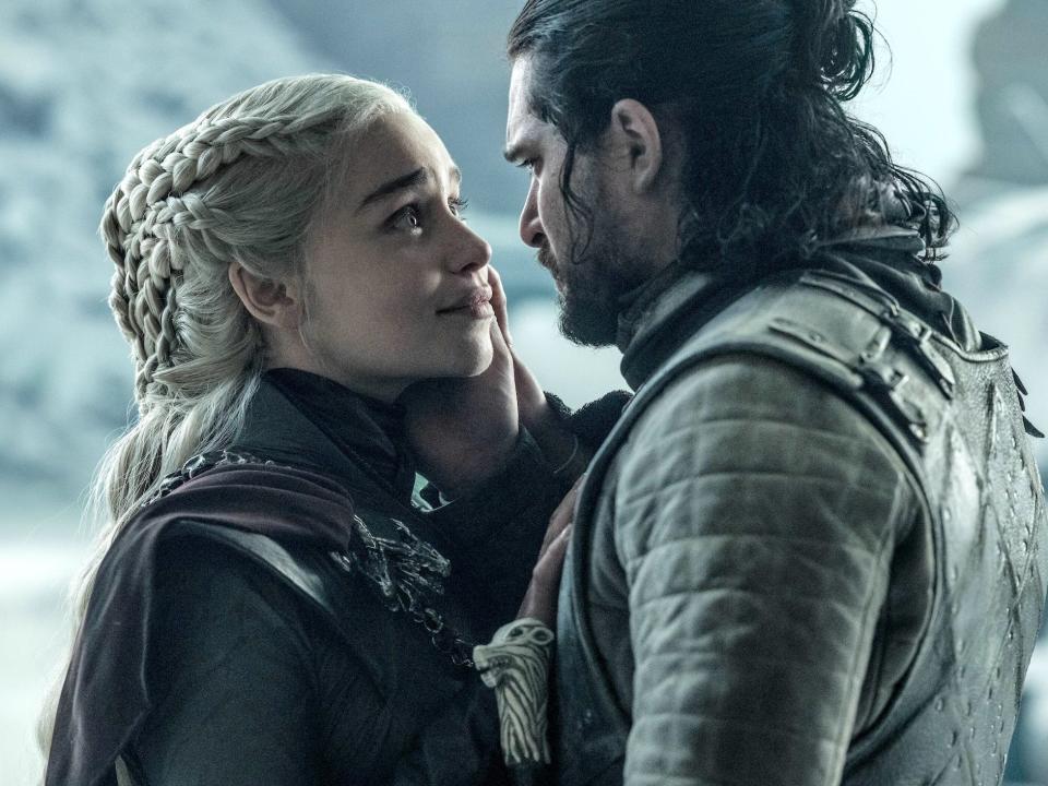 Daenerys Targaryen Emilia Clarke and Jon Snow Kit Harington on Game of Thrones season 8 episode 6 The Iron Throne finale