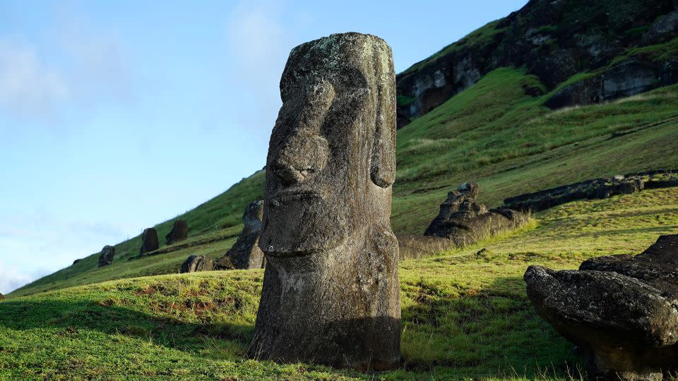 Rapa Nui, located in the southeastern Pacific Ocean, is known for its hundreds of carved moai, or giant stone head sculptures. - Zhu Yubo/Xinhua/Sipa USA