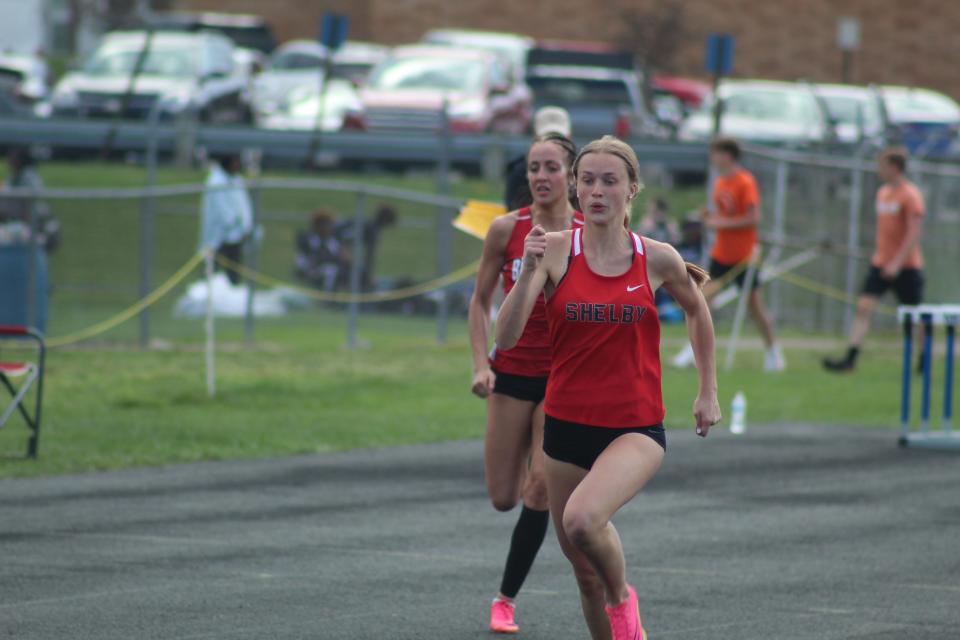 Shelby's Ava Bowman was a 100-200 double winner at the Mehock Relays.