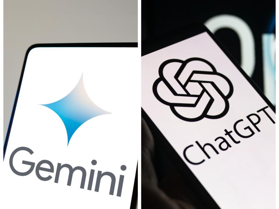 Gemini and ChatGPT both displayed on phone screens