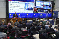 NATO Secretary-General Jens Stoltenberg delivers a speech to students at Keio University in Tokyo, Wednesday, Feb. 1, 2023. (AP Photo/Eugene Hoshiko)