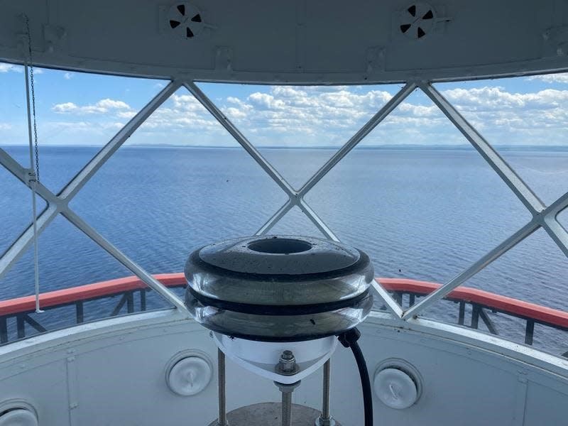 The lighthouse signals a modern fog horn and a solar-powered white flash every six seconds.