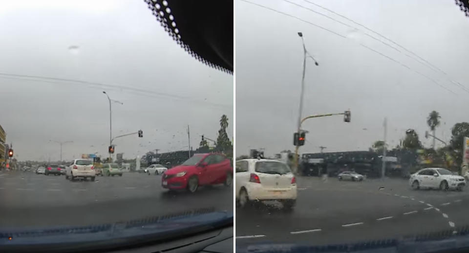 A car is filmed crashing at the intersection of Princess Highway and Warrigal Road in Oakleigh.