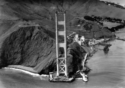 The Marin tower of the Golden Gate Bridge upon completion in 1935. From the holdings of the Golden Gate Bridge, Highway and Transportation District, Used with Permission, www.goldengate.org