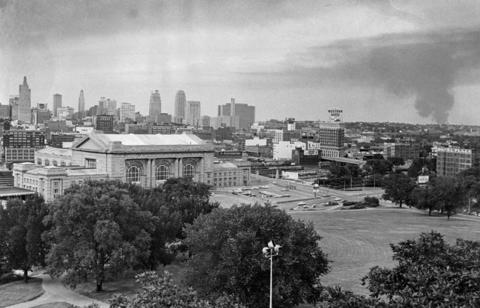 Black smoke from a refuse fire in the eastern part of the city billowed into the Kansas City atmosphere in July 1967. The photo was made weeks before a deadline to enact a ban on open burning. The Department of Health, Education and Welfare recommended that open burning be halted in a 4-mile radius of the confluence of the Missouri and Kansas rivers.