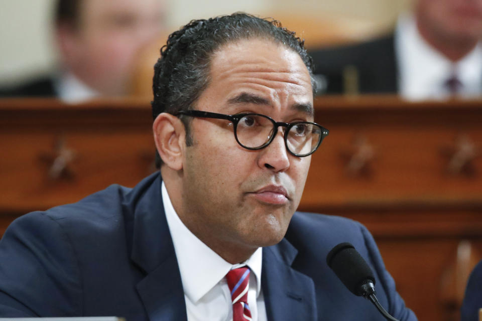 FILE - Then Rep. Will Hurd, R-Texas, speaks during a hearing of the House Intelligence Committee on Capitol Hill in Washington, Nov. 19, 2019. Hurd, a onetime CIA officer and fierce critic of Donald Trump, announced on Thursday that he's running for president, hoping to build momentum as a more moderate alternative to the Republican primary field's early front-runner. (AP Photo/Alex Brandon, File)