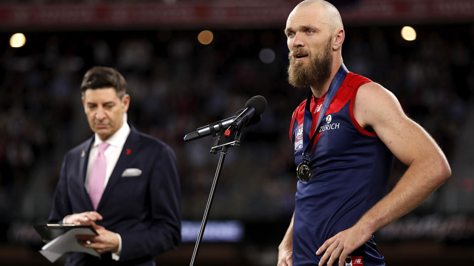 Basil Zempilas, pictured here as Max Gawn delivers his victory speech.