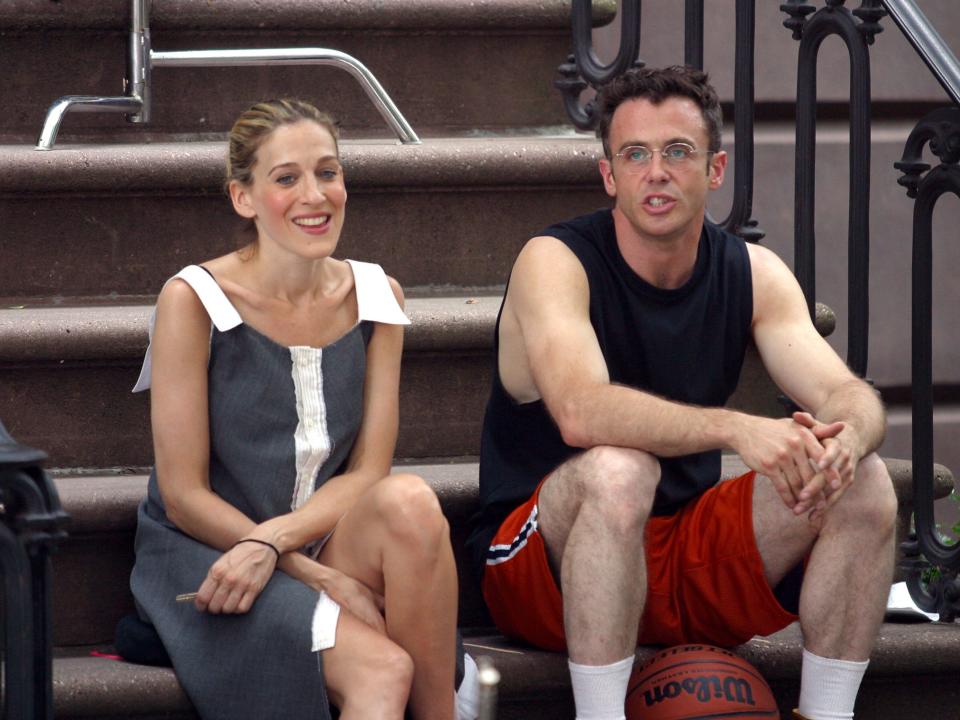 Sarah Jessica Parker and David Eigenberg filming "Sex and the City."