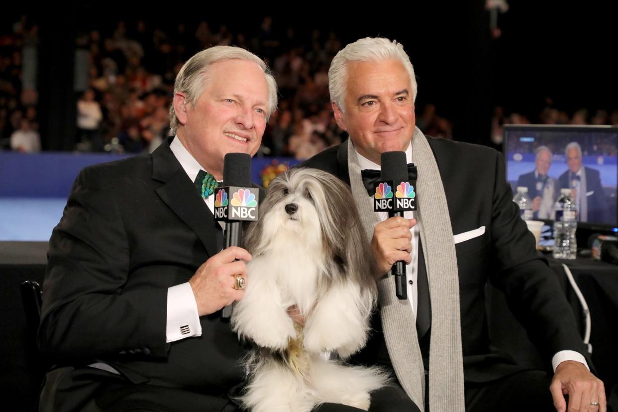 John O'hurley and David Frei with a dog