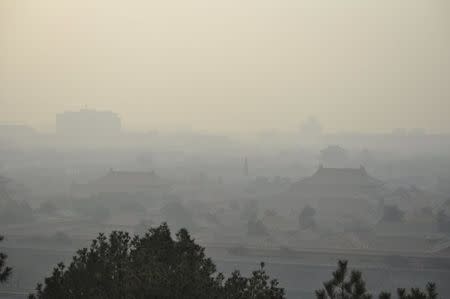 The Forbidden City is seen amid heavy smog under a red alert for air pollution, in Beijing, China, December 19, 2015. REUTERS/Stringer