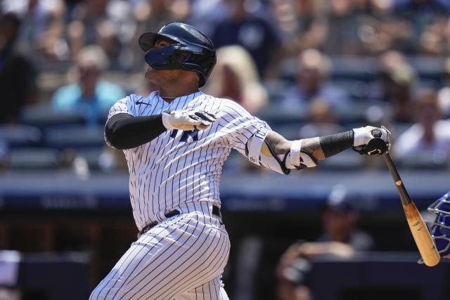 New York Yankees' Gleyber Torres reacts during an at bat in the third  inning of a baseball game against the Boston Red Sox on Sunday, Aug. 4,  2019, in New York. (AP