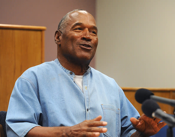 Former professional football player O.J. Simpson speaks during a parole hearing at Lovelock Correctional Center in Lovelock, Nevada, U.S., on Thursday, July 20, 2017. Simpson has been granted parole nine years into a 33-year sentence and could be released as soon as Oct. 1. Photographer: Jason Bean/Pool via Bloomberg